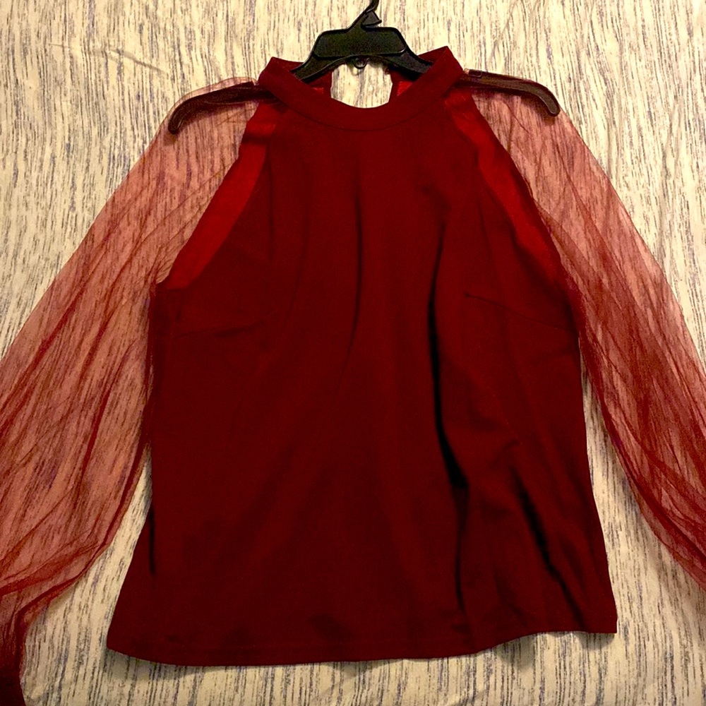 Red sheer sleeve top